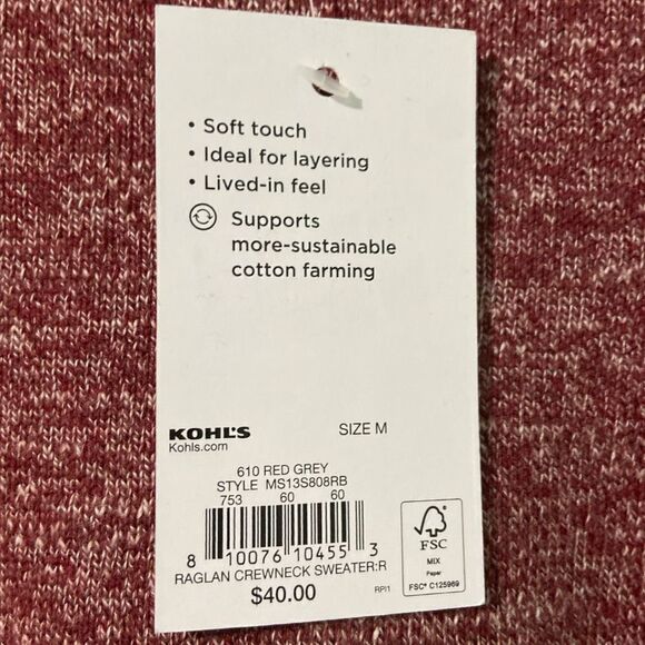 NWT Sonoma Supersoft Raglan Sweater Red Gray M Casual Minimalist Preppy Layering - Picture 5 of 8